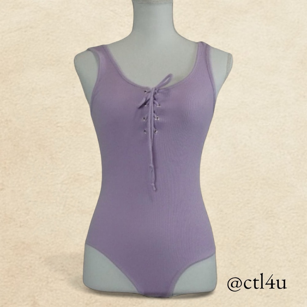Ambiance Ribbed Lace Up Tank Bodysuit Sz S NWOT